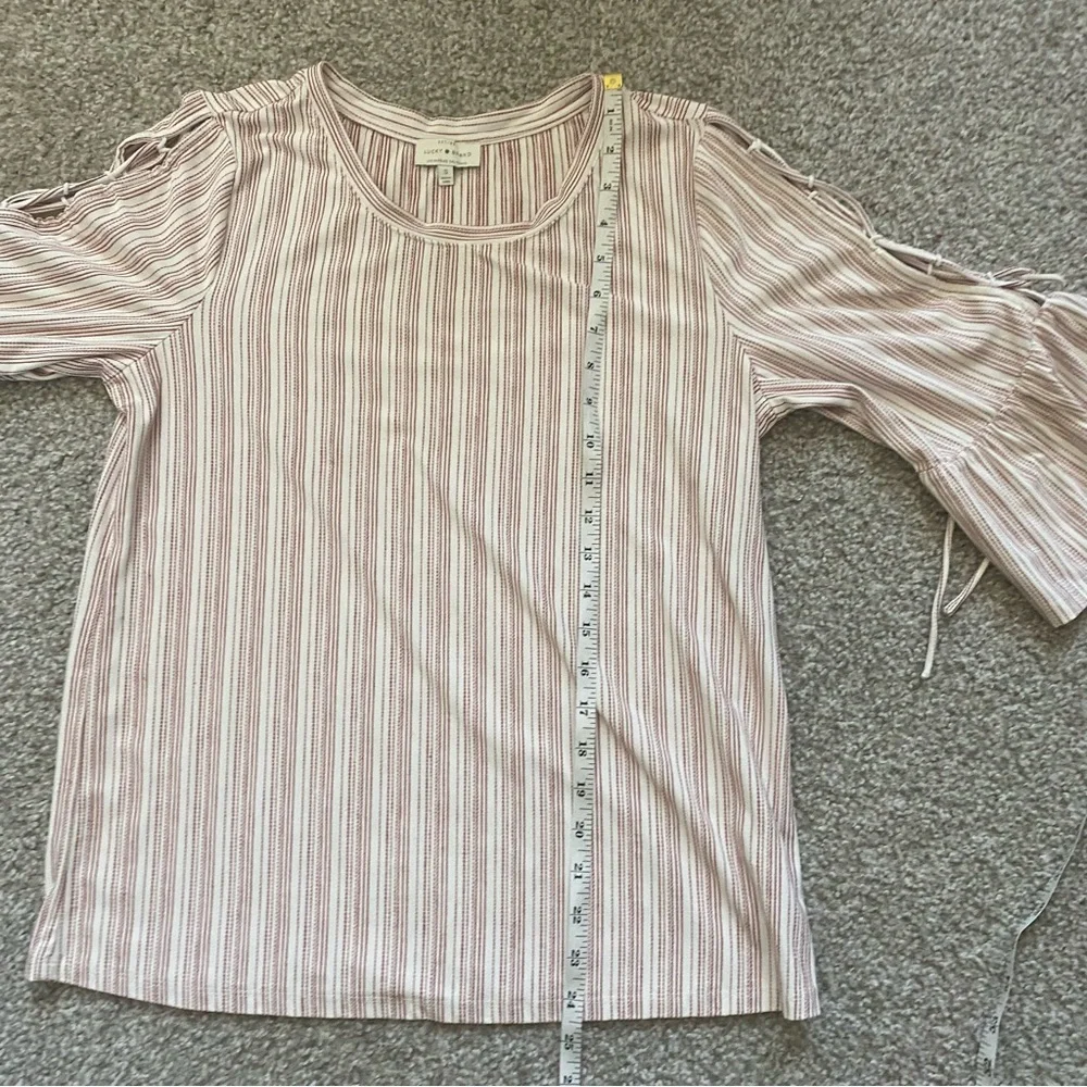 LUCKY BRAND Vertical Stripe Lace Up Flutter Sleeve Blouse - Picture 7 of 10